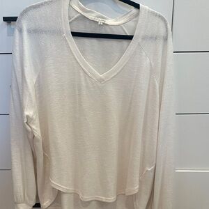 Zsupply Cream Long Sleeve V-Neck Top